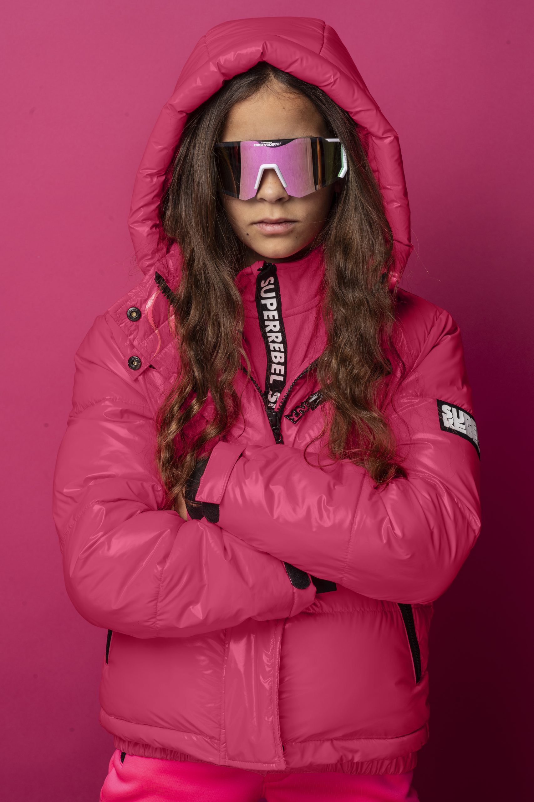 Super Rebel SPICY Krakka Skíða Úlpa Metallic Fluo Pink - Image 4