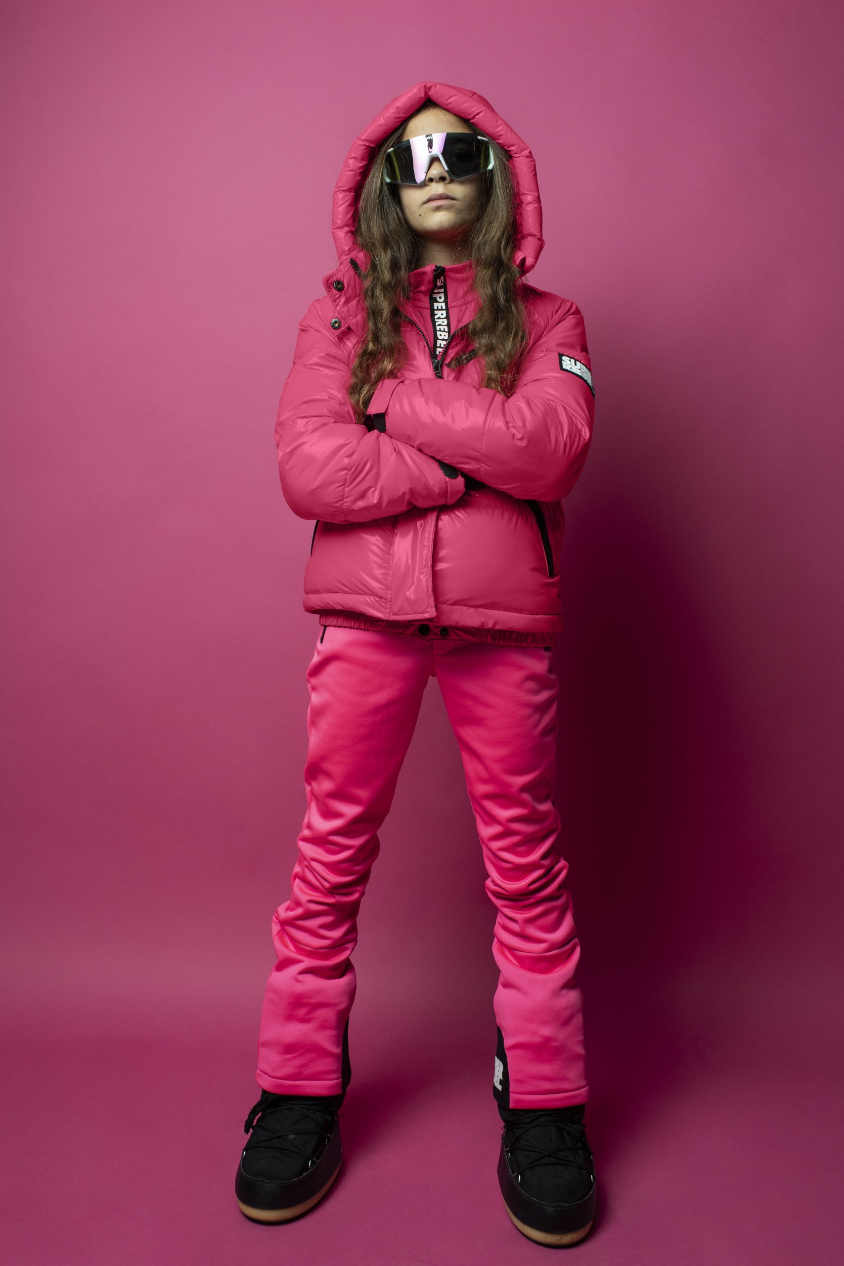 Super Rebel SPICY Krakka Skíða Úlpa Metallic Fluo Pink - Image 3